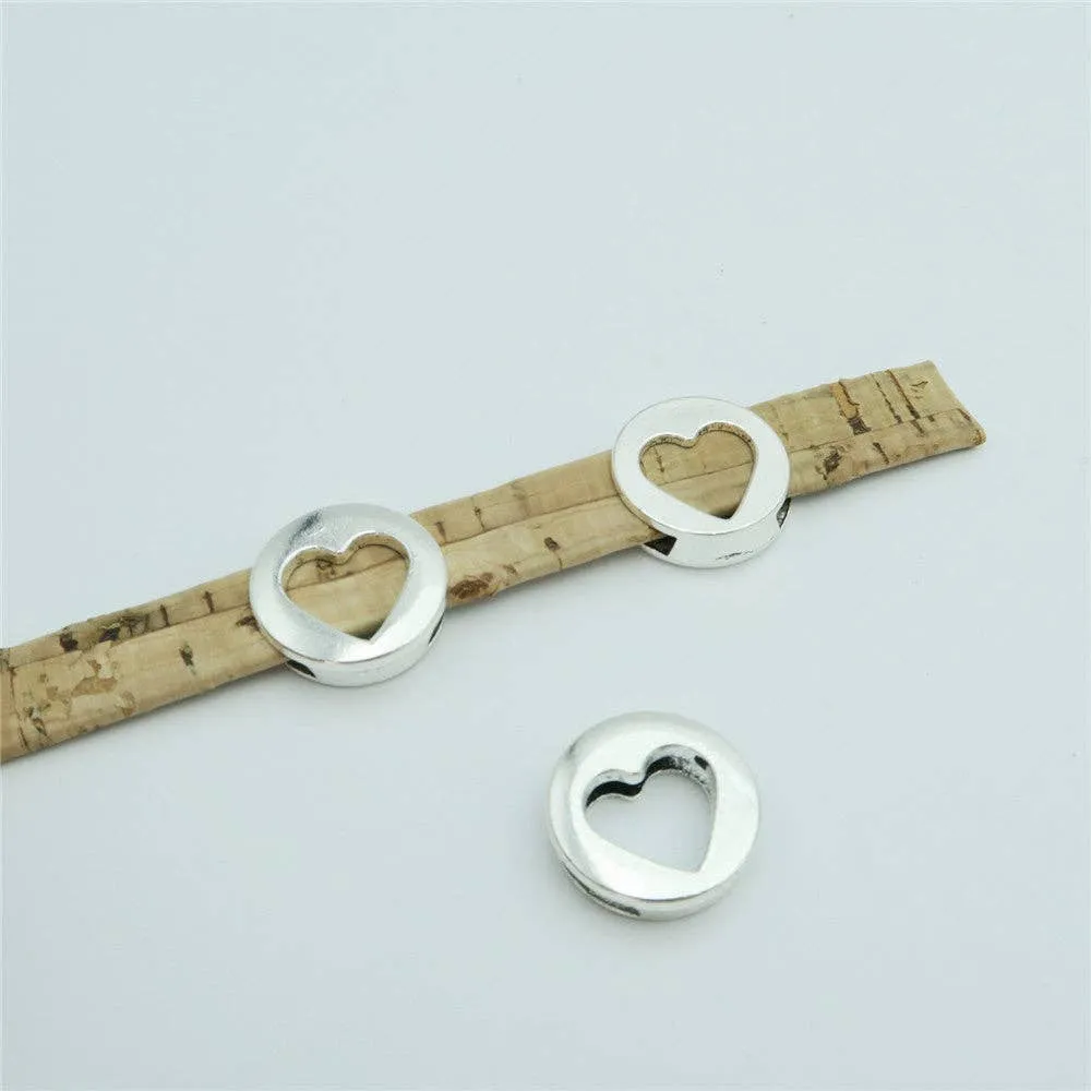 10 Pcs for 10mm flat leather, Antique silver love heart slider, jewelry supplies jewelry finding D-1-10-134