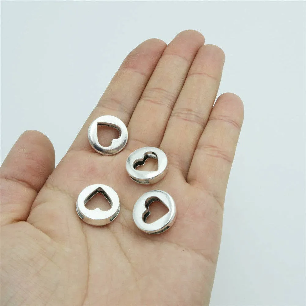 10 Pcs for 10mm flat leather, Antique silver love heart slider, jewelry supplies jewelry finding D-1-10-134