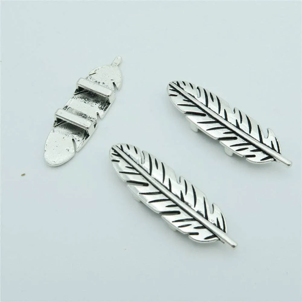 10 Pcs for 10mm flat leather,Antique Silver Feather jewelry supplies jewelry finding D-1-10-49