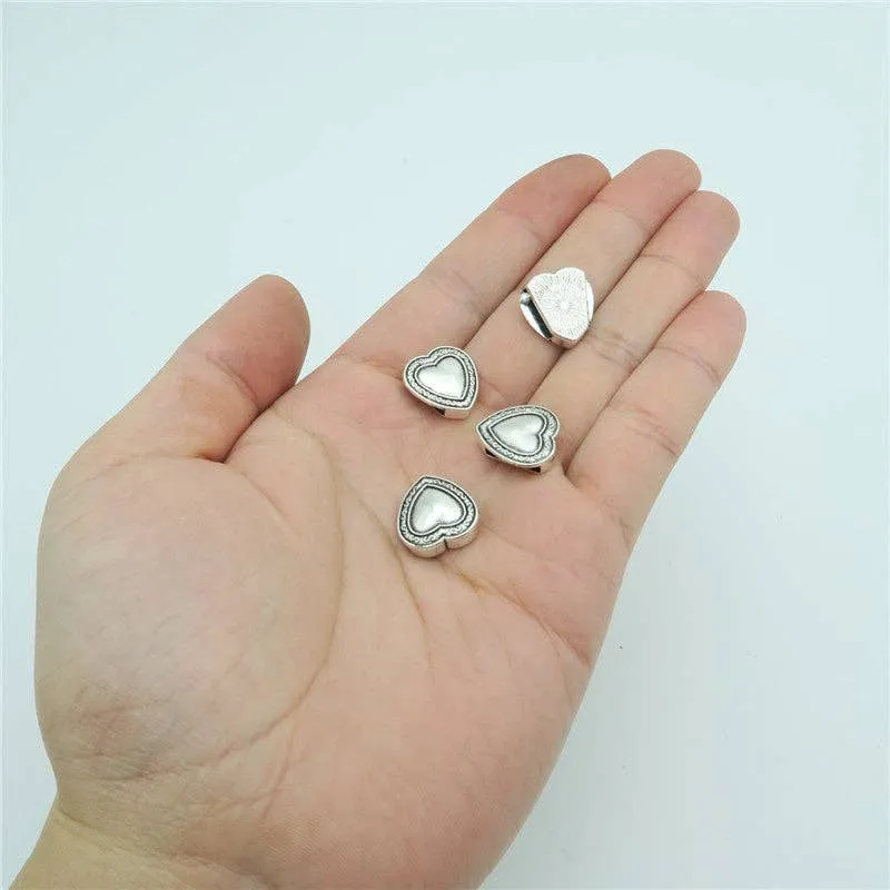 10 Pcs for 10mm flat leather,Antique Silver Hearts  jewelry supplies jewelry finding D-1-10-114