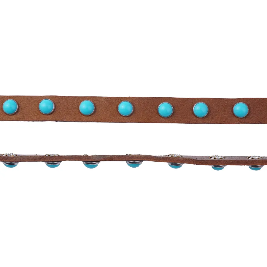 10mm Tan Flat Leather with Turquoise Dome Studs