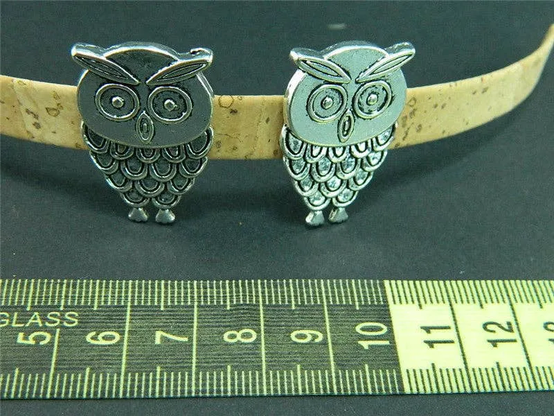 10pcs For 10mm flat leather Antique Silver OWL Slider jewelry supplies jewelry finding D-1-10-109