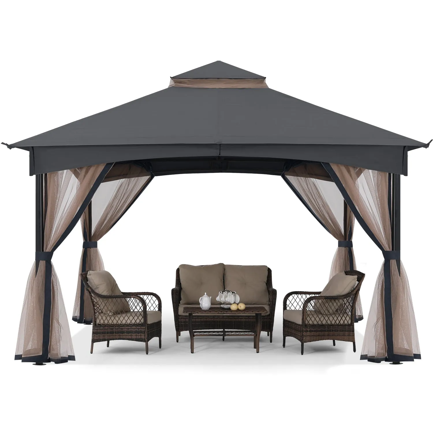 11x11 Patio Garden Gazebo Screw Free Outdoor Gazebo with Netting Walls