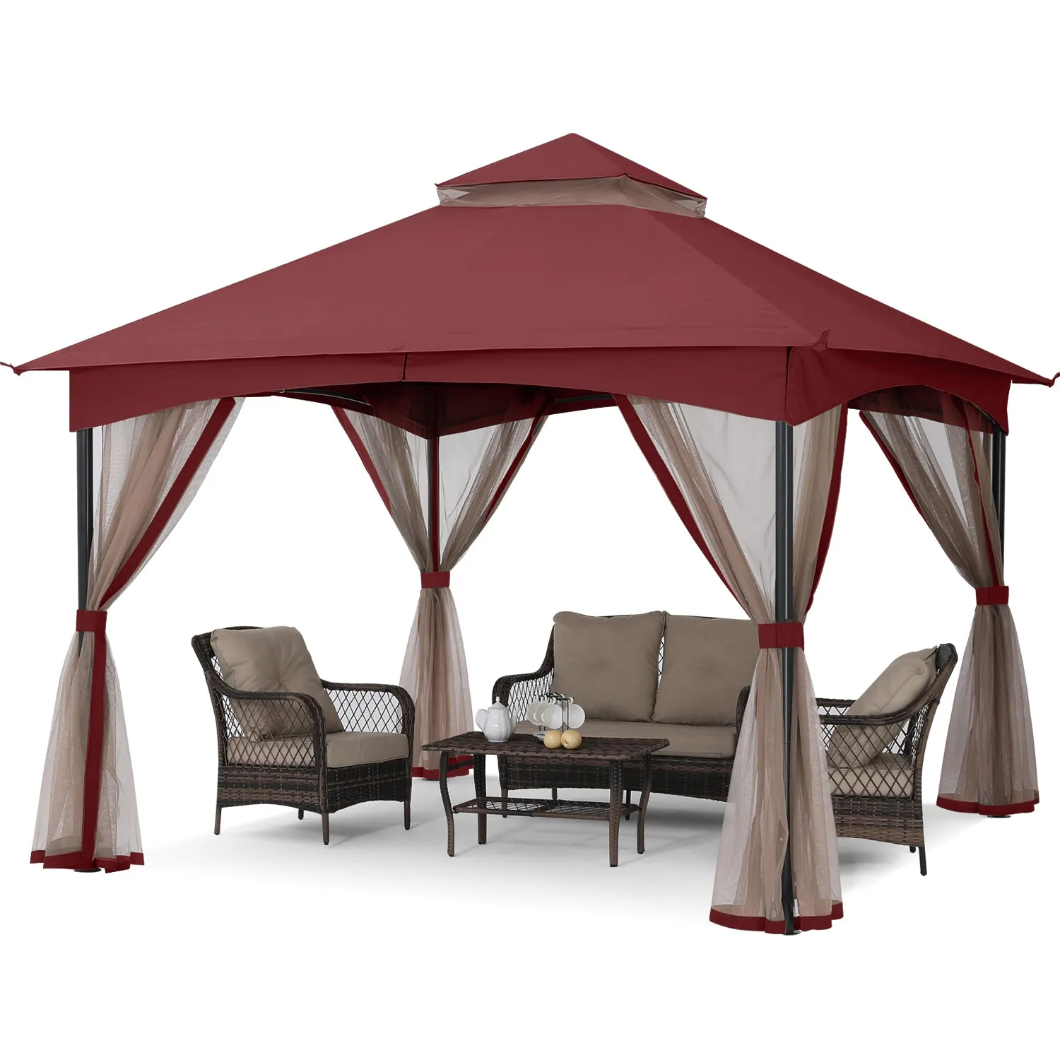 11x11 Patio Garden Gazebo Screw Free Outdoor Gazebo with Netting Walls