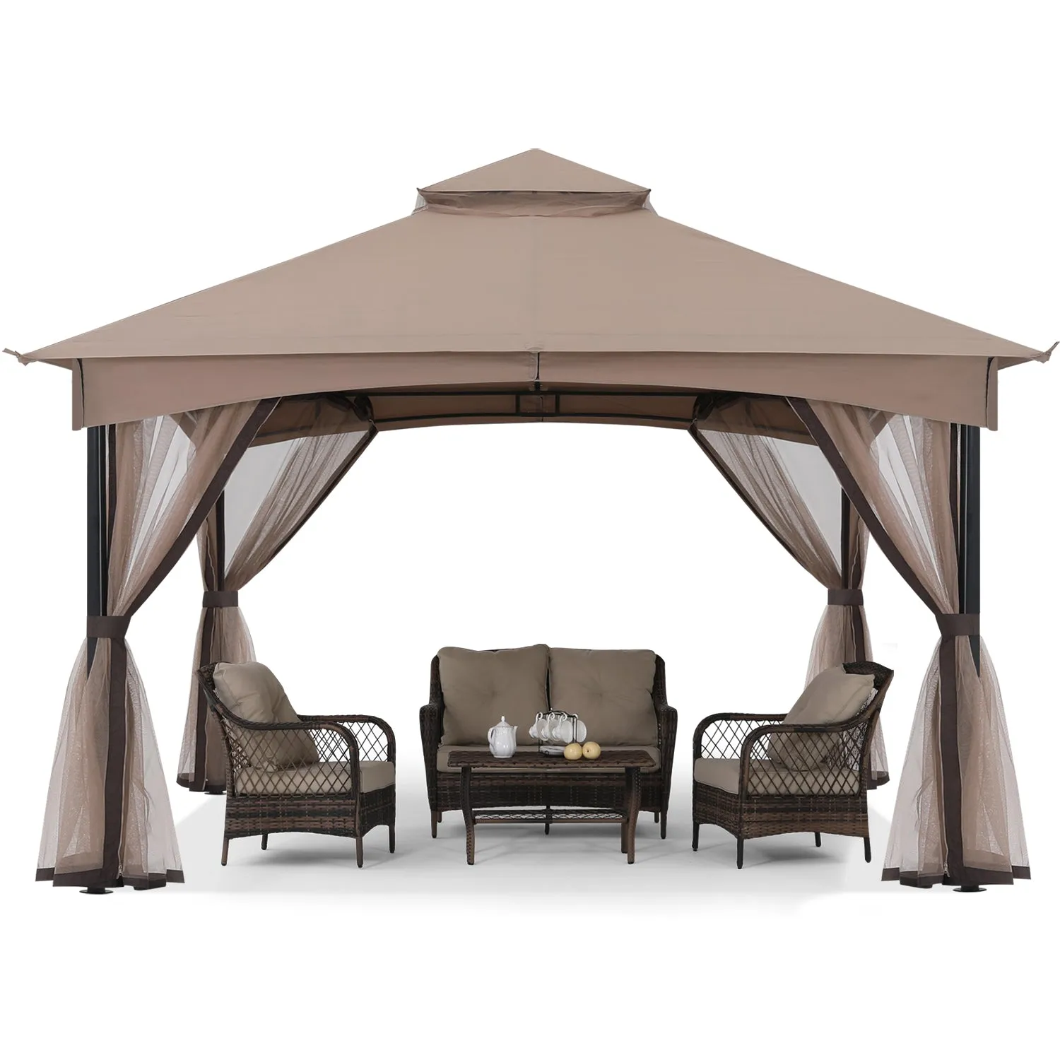 11x11 Patio Garden Gazebo Screw Free Outdoor Gazebo with Netting Walls