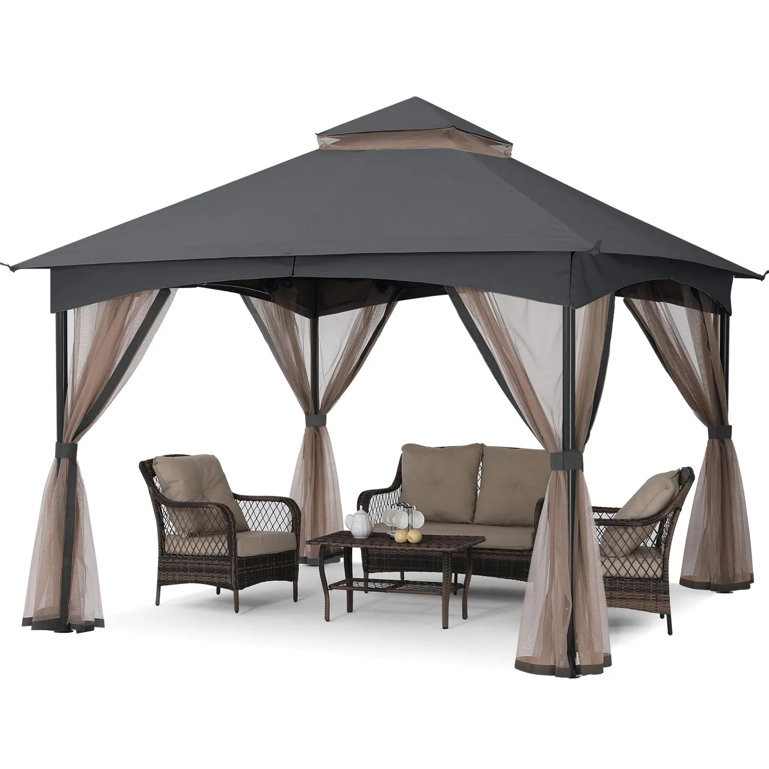 11x11 Patio Garden Gazebo Screw Free Outdoor Gazebo with Netting Walls