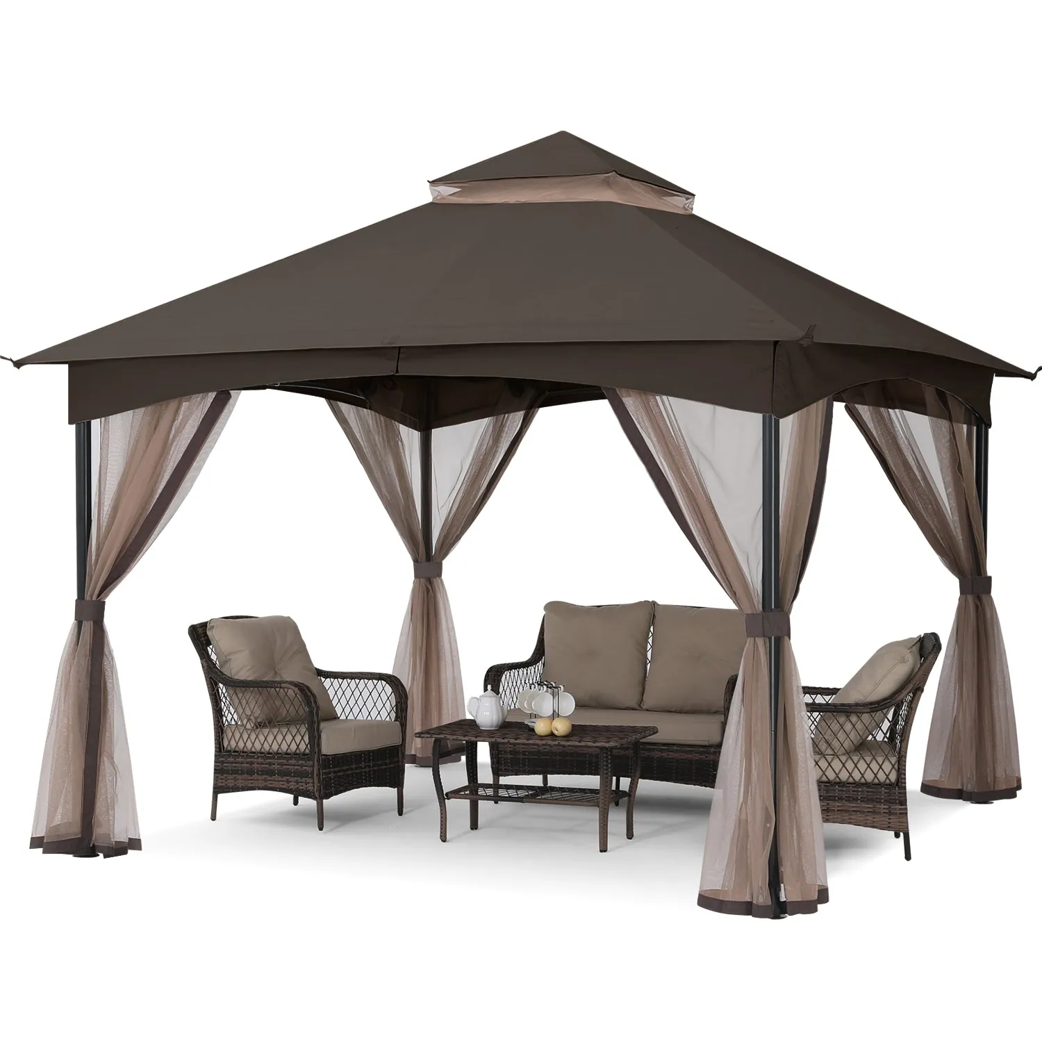 11x11 Patio Garden Gazebo Screw Free Outdoor Gazebo with Netting Walls