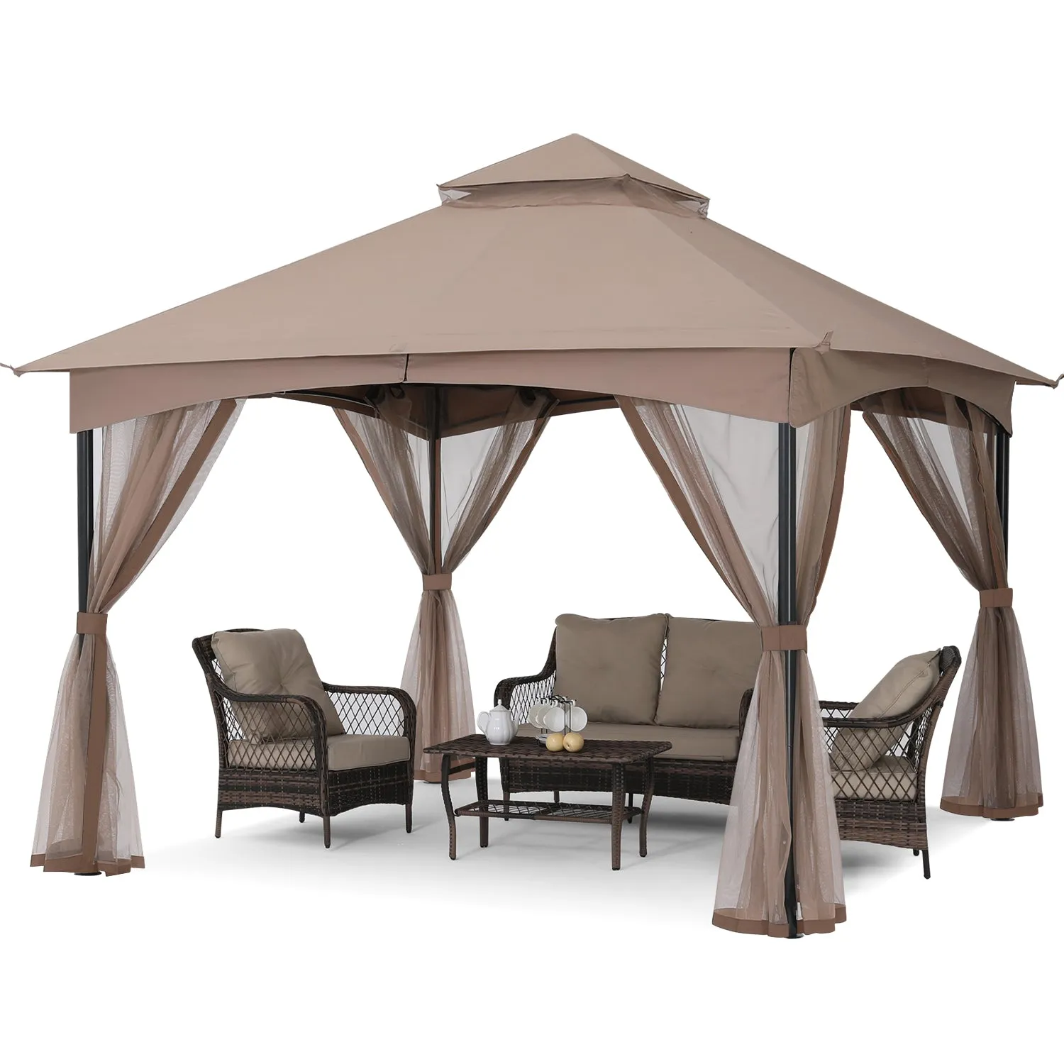 11x11 Patio Garden Gazebo Screw Free Outdoor Gazebo with Netting Walls