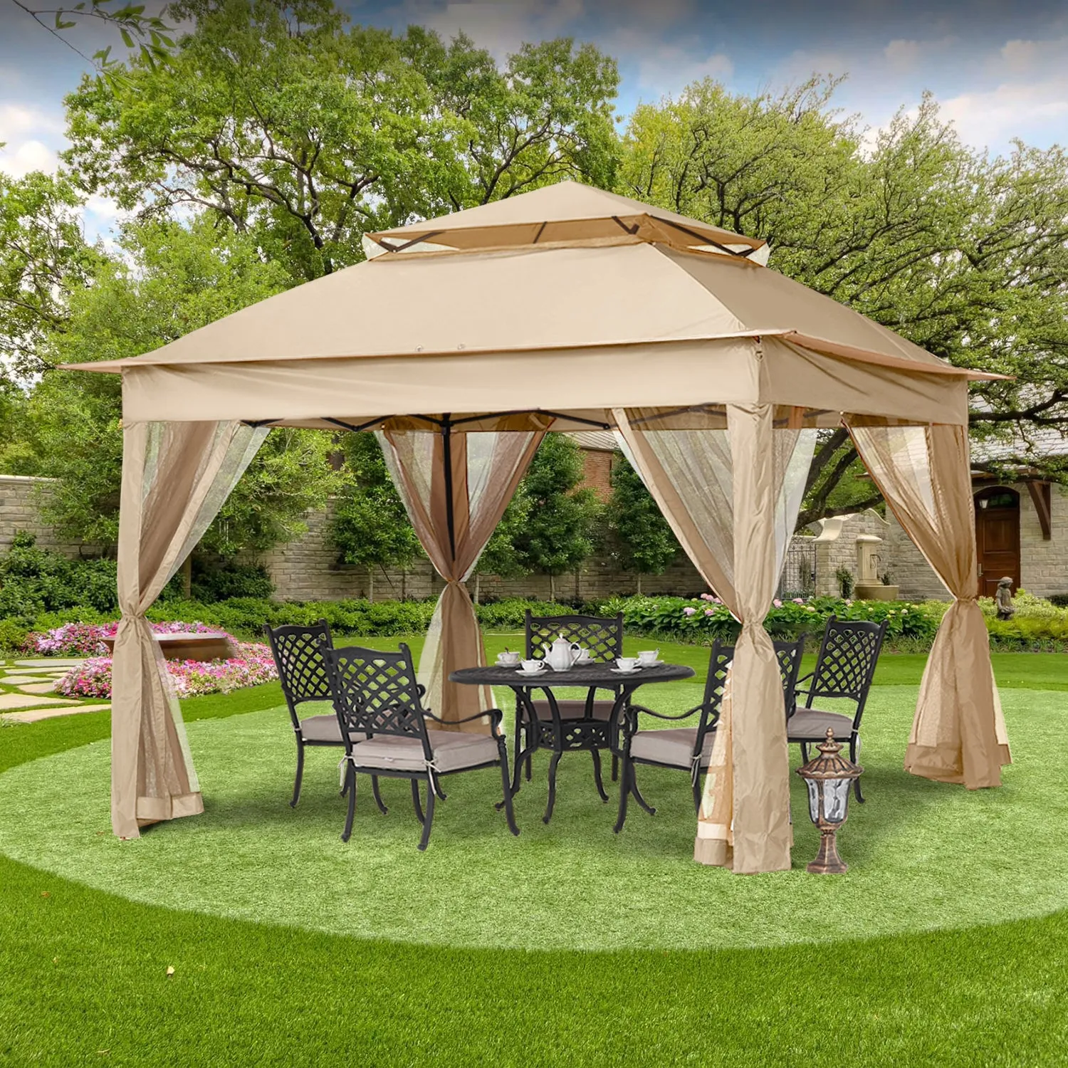 11x11 Patio Gazebo Outdoor Pop Up Gazebo with Mesh Walls