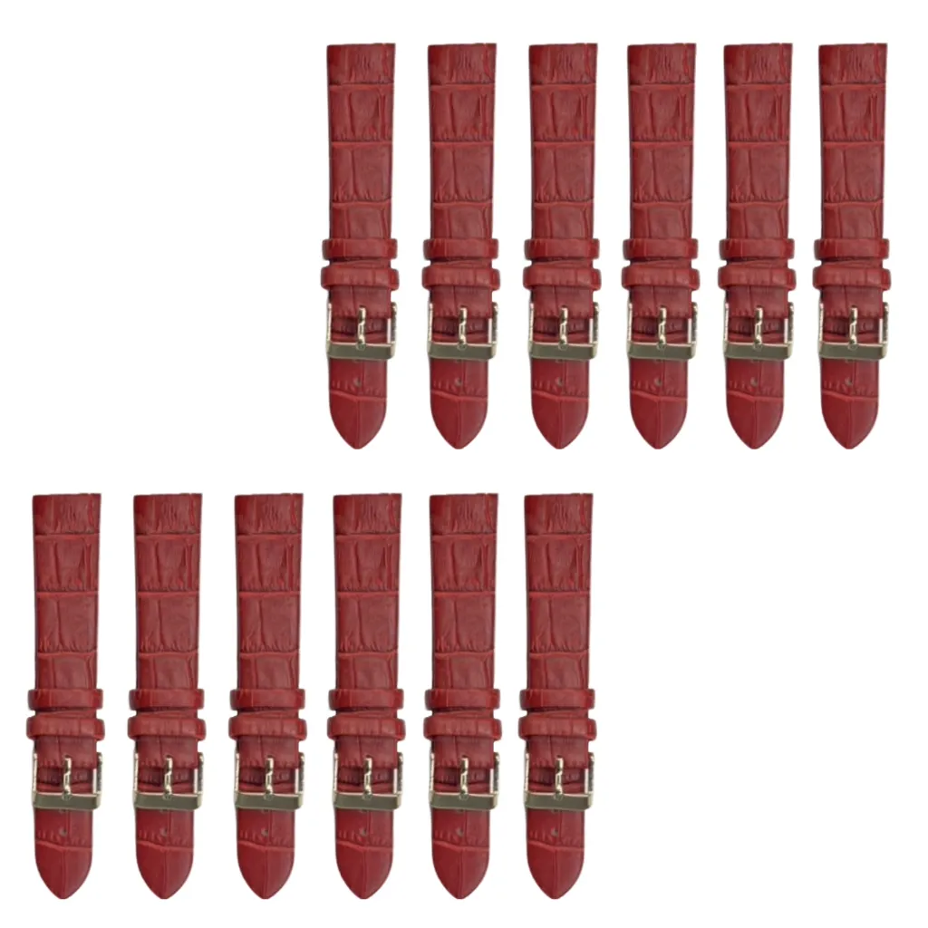 12PCS RED Leather Flat Unstitched Alligator Grain Watch Band Sizes 12MM-24MM