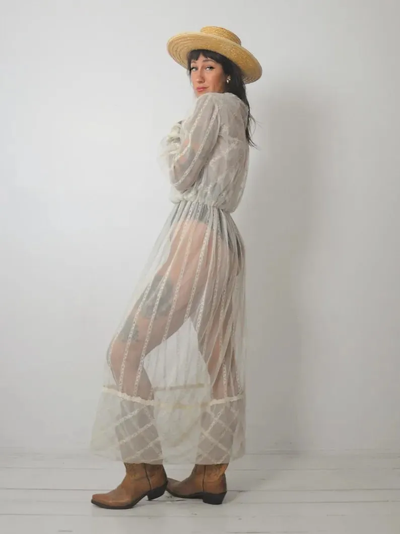 1970's Ivory Sheer Netted Dress