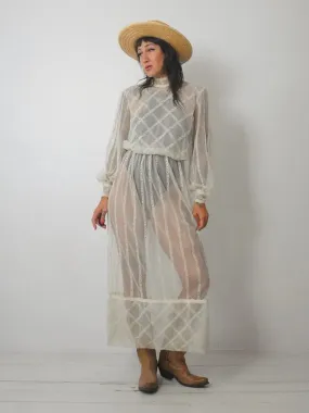 1970's Ivory Sheer Netted Dress