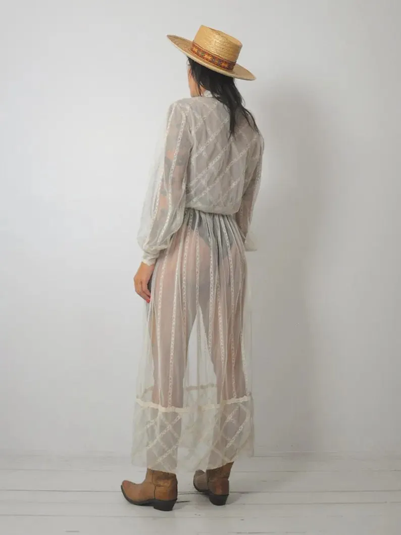 1970's Ivory Sheer Netted Dress