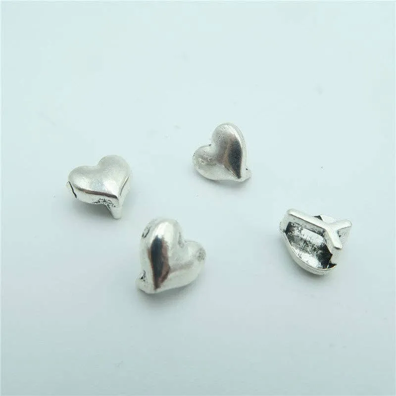 20pcs For 5mm flat leather slider antique silver heart slider charms jewelry finding supplies D-1-5-15