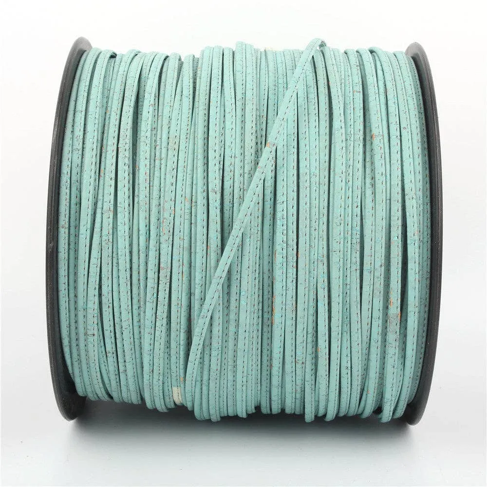 5mm flat sky blue Natural cork cord COR-167(10 meters)