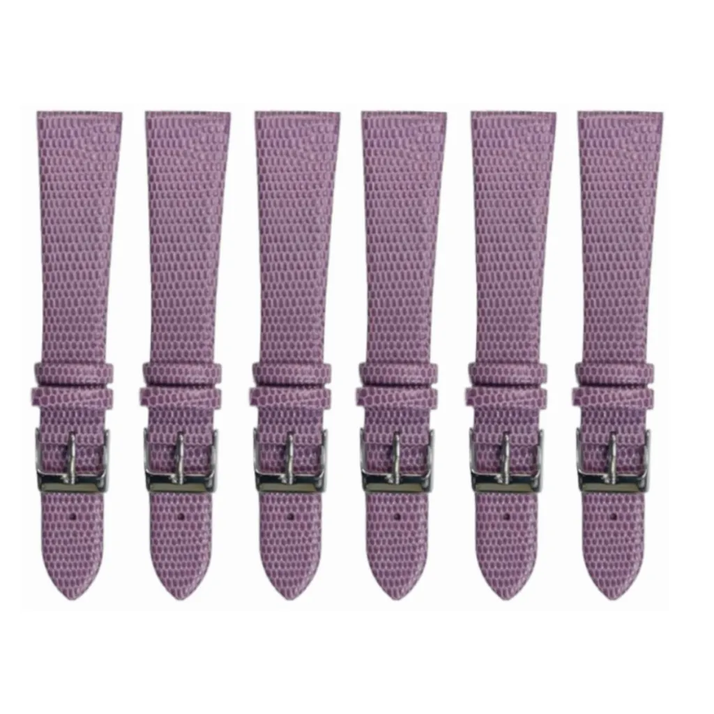 6PCS Lizard Grain Flat PURPLE Unstitched Genuine Leather Watch Band Size (12MM-24MM)