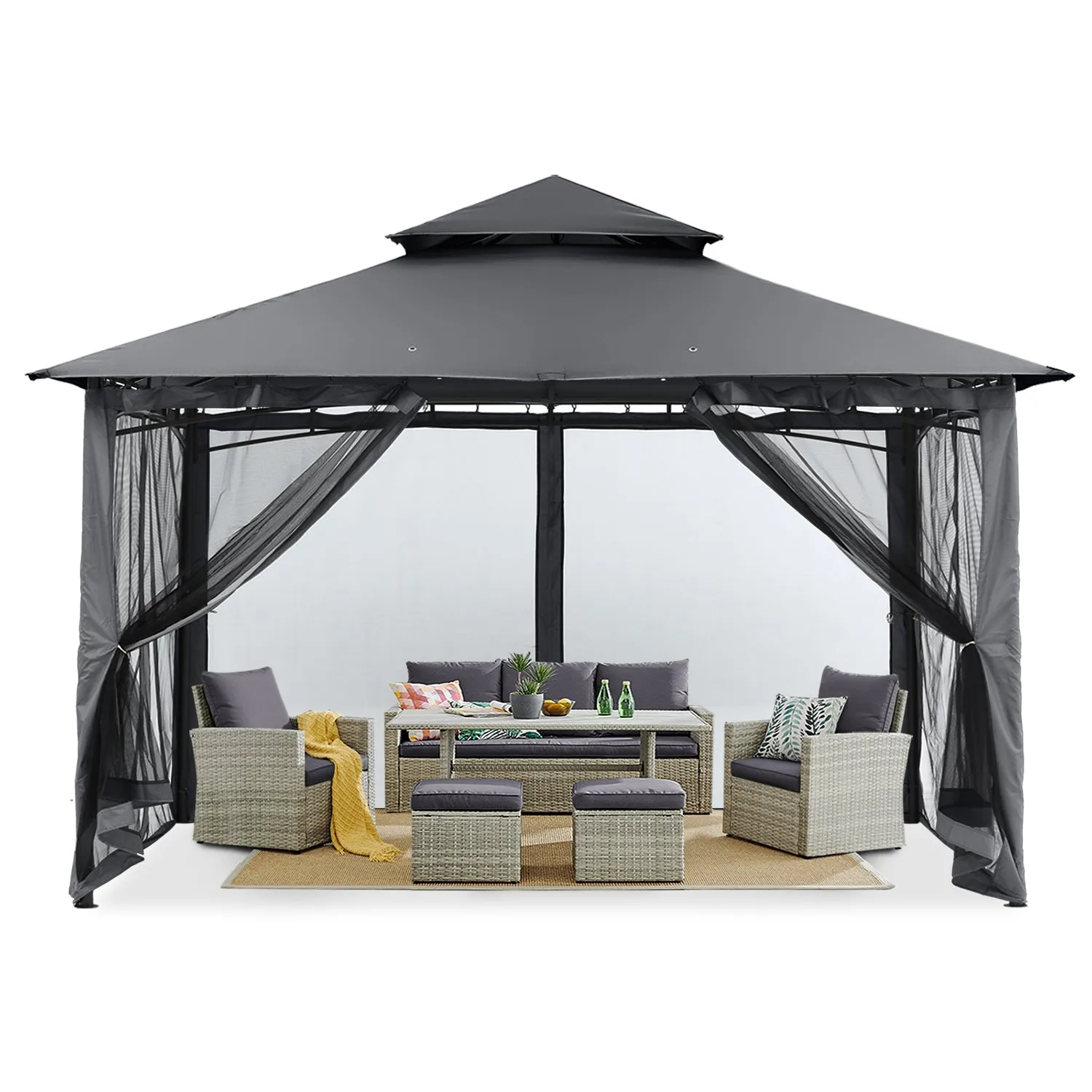 8x8/10x10/10x12 Outdoor Garden Patio Gazebo with Stable Steel Farme and Netting Walls