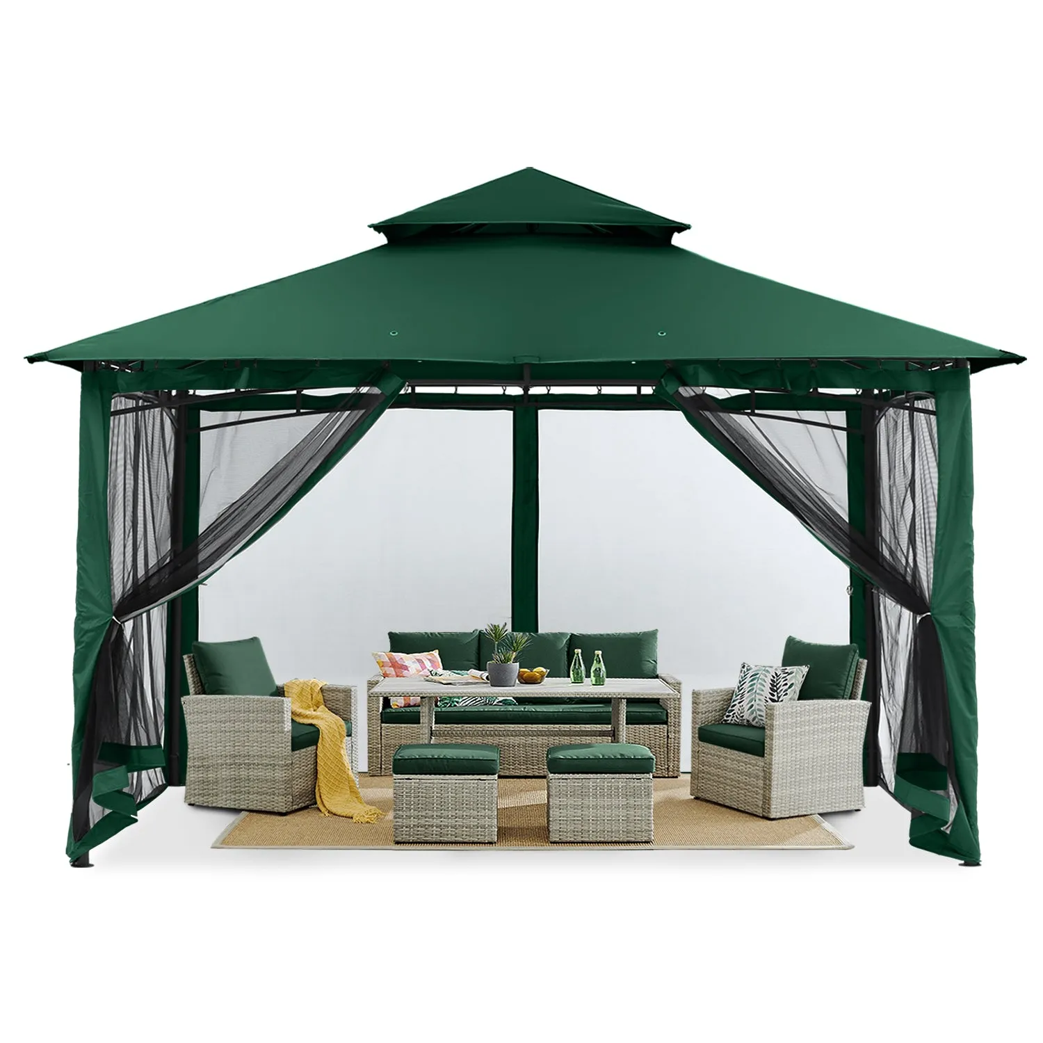 8x8/10x10/10x12 Outdoor Garden Patio Gazebo with Stable Steel Farme and Netting Walls