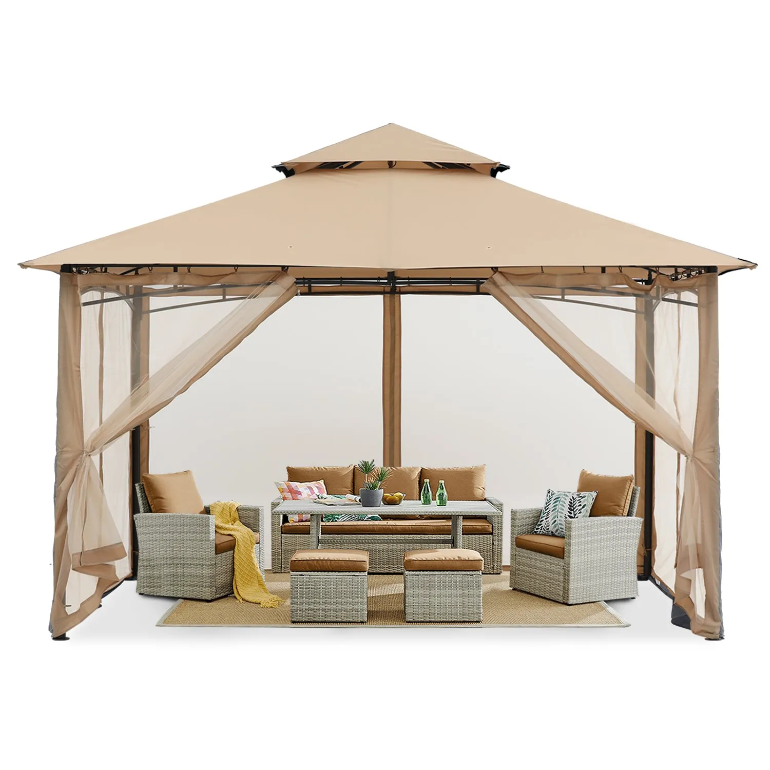 8x8/10x10/10x12 Outdoor Garden Patio Gazebo with Stable Steel Farme and Netting Walls