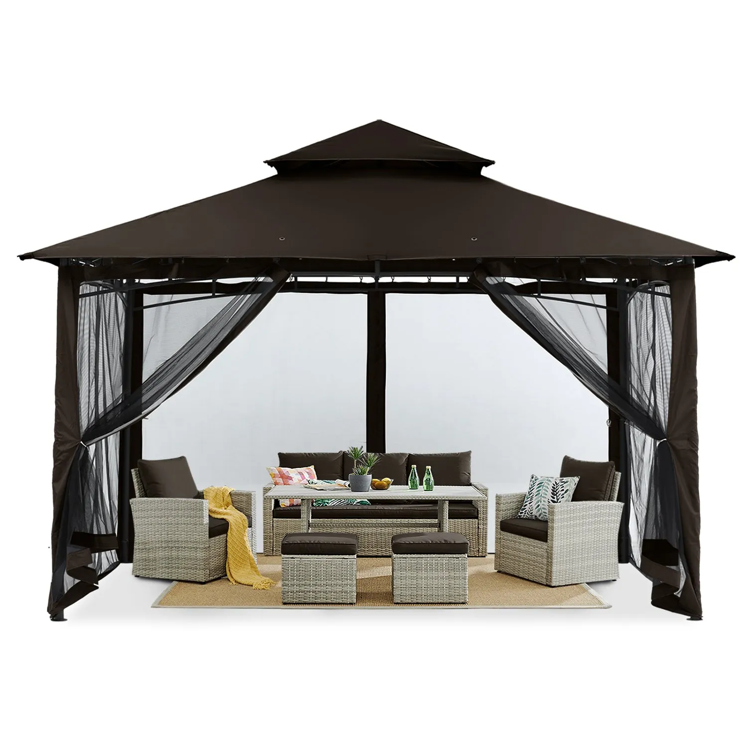 8x8/10x10/10x12 Outdoor Garden Patio Gazebo with Stable Steel Farme and Netting Walls