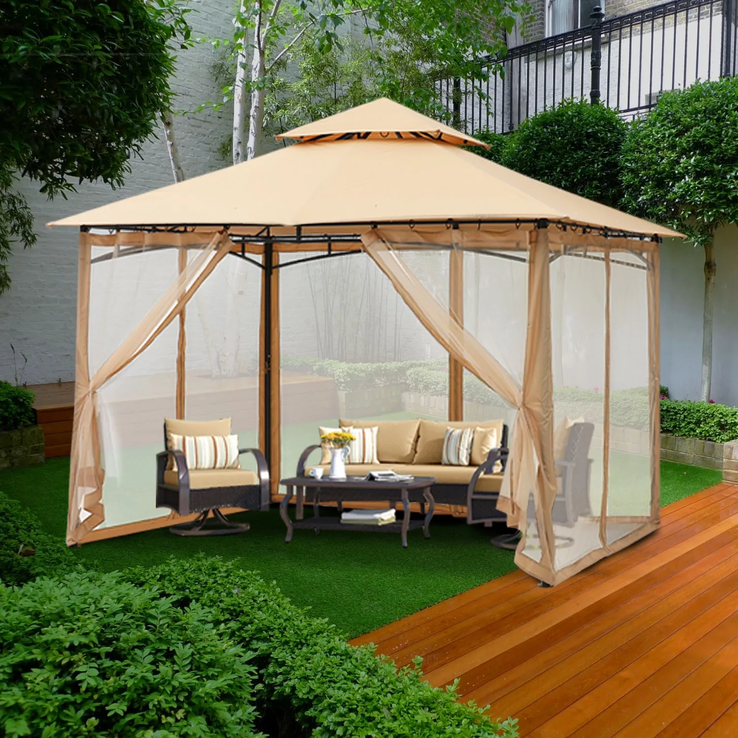 8x8/10x10/10x12 Outdoor Garden Patio Gazebo with Stable Steel Farme and Netting Walls