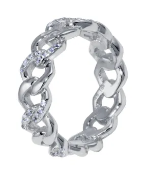 925 Silver Rhodium Curb Cuban Link Ring