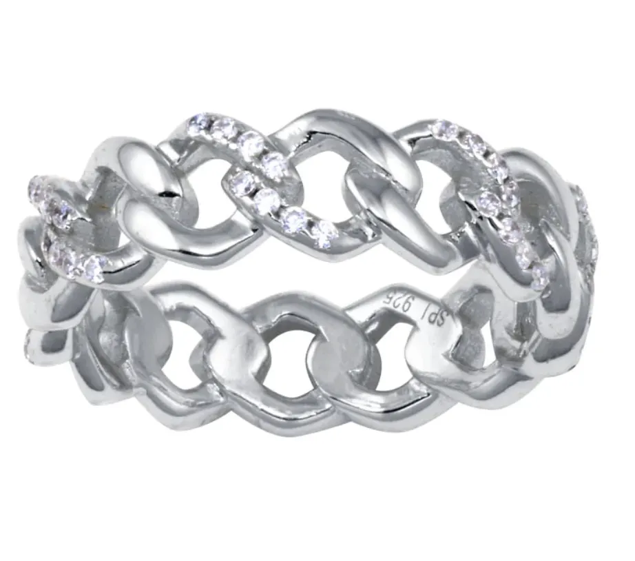 925 Silver Rhodium Curb Cuban Link Ring