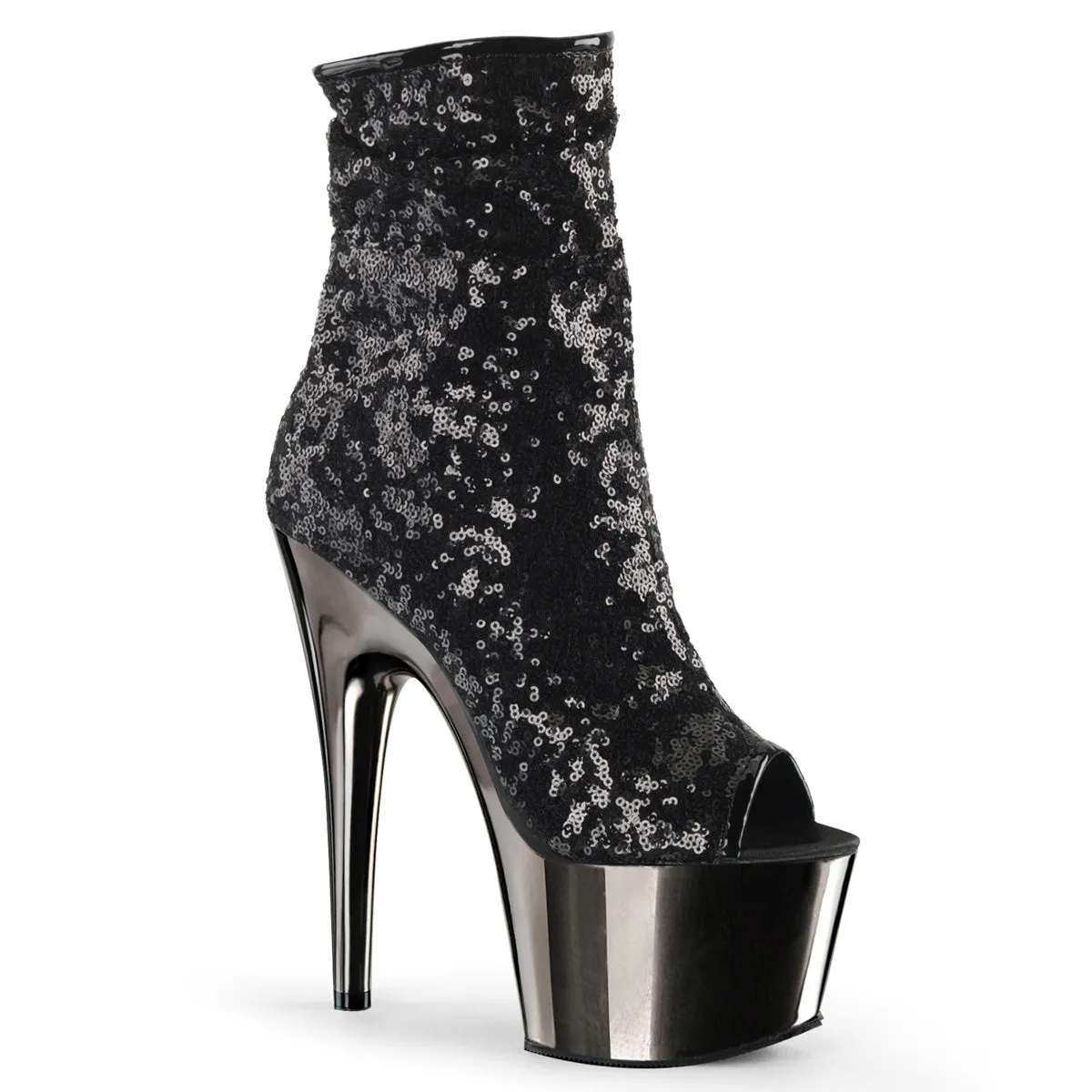 ADORE-1008SQ Black Sequin Stripper 7 Inch Boots