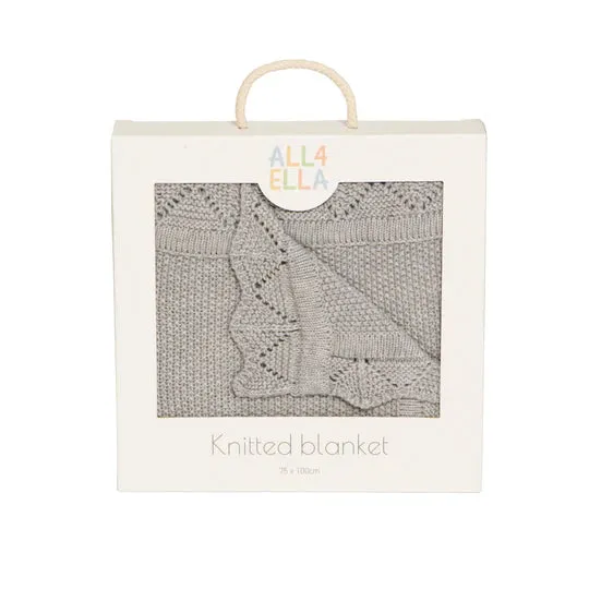 All 4 Ella Knitted Blanket - Light Grey