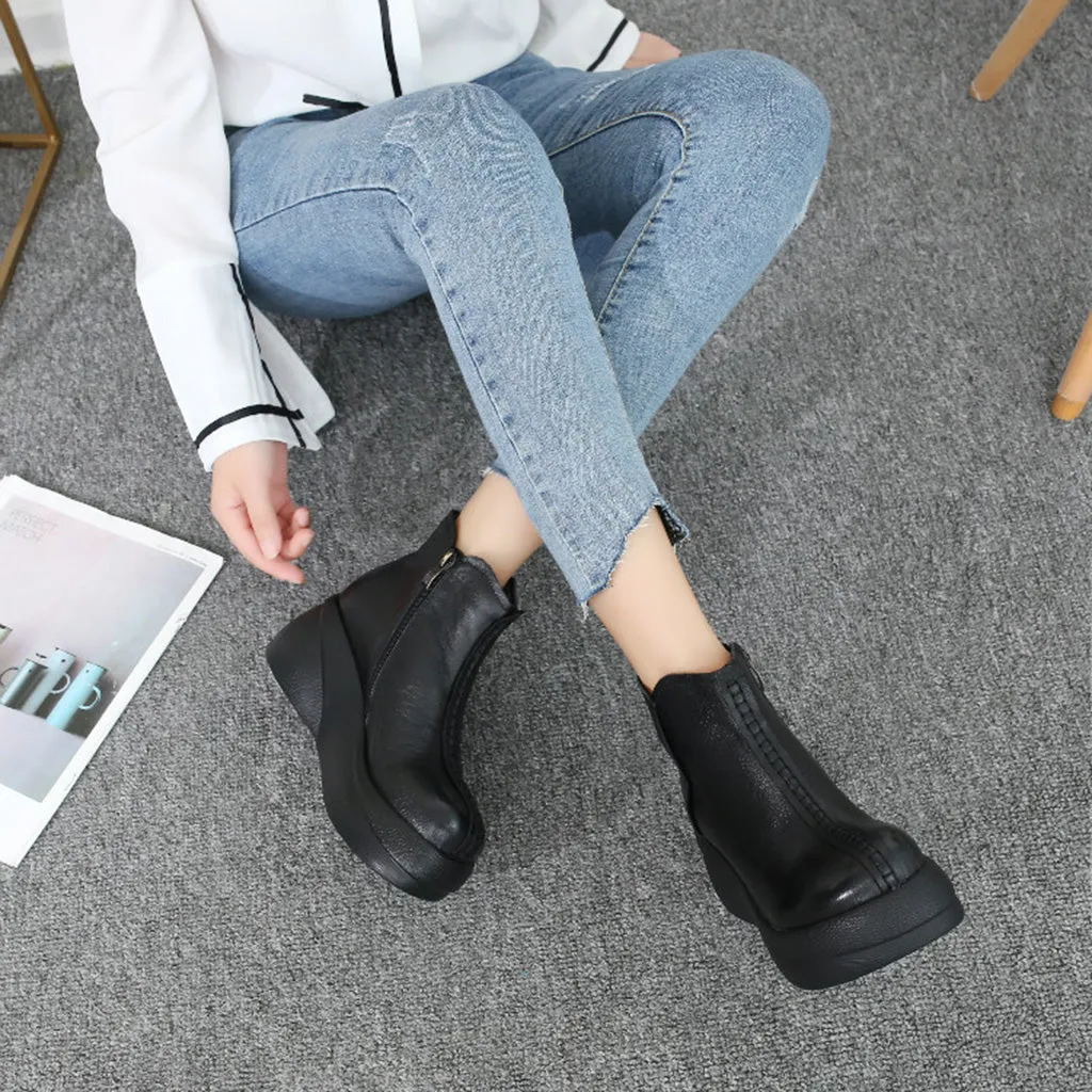 Autumn Winter Leather Retro Thick Ankle Boots | Gift shoes