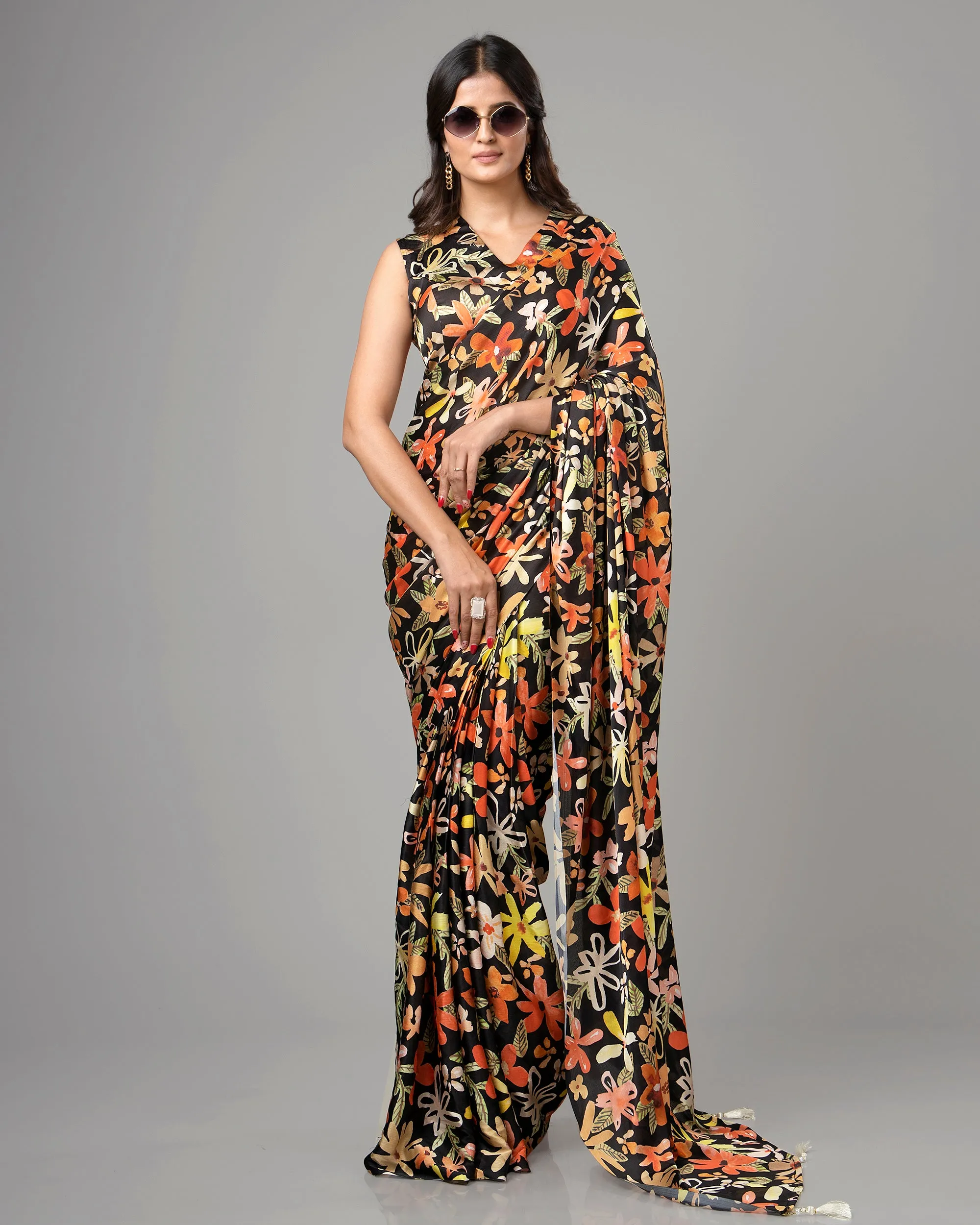 Beautiful Blooming Floral Pre-Draped Saree