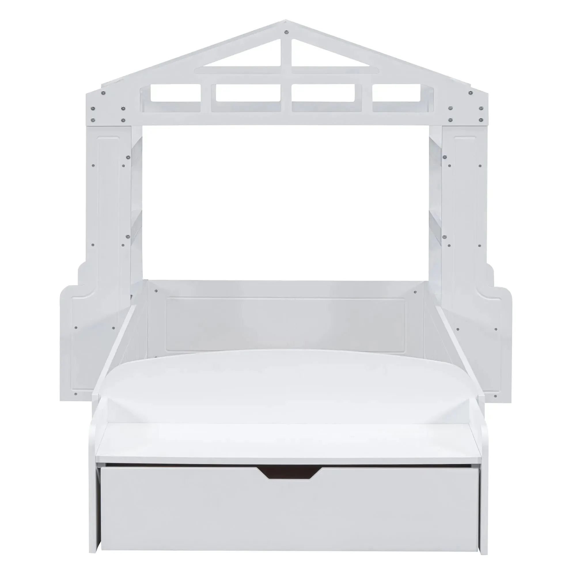 Bellemave® Twin Size House Bed with Bench, Socket and Shelve