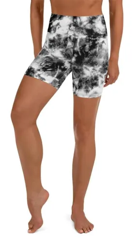 Black & White Tie Dye Yoga Shorts