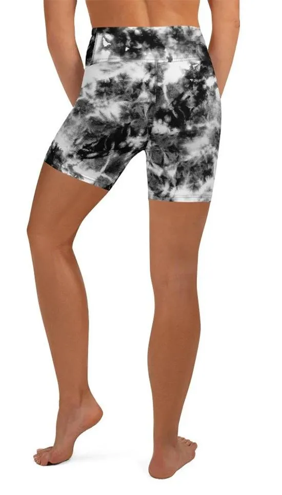 Black & White Tie Dye Yoga Shorts