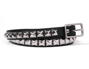 Black Leather Belt w/ 1 Row of Silver Pyramid Studs