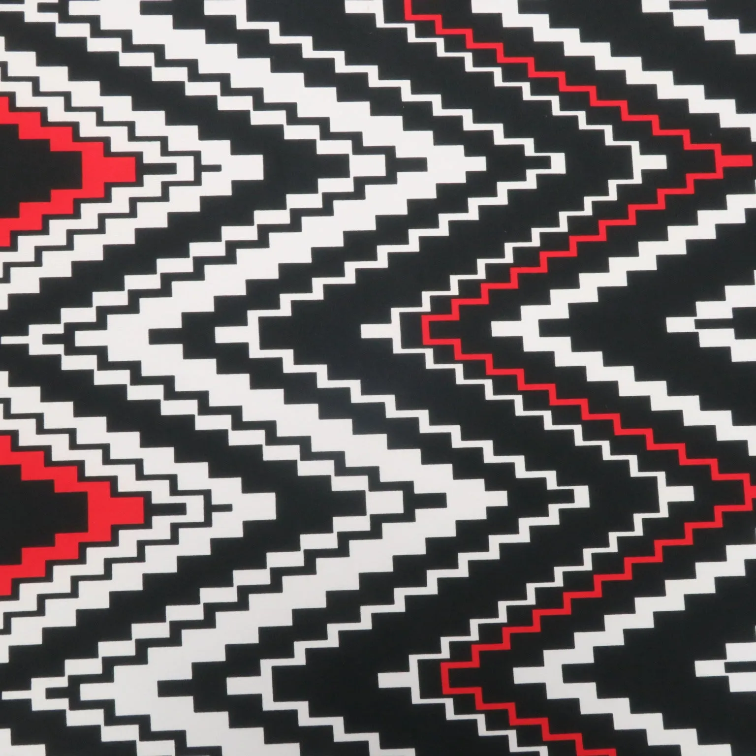 Black, White and Red Chevron Printed Jersey Stretch Fabric