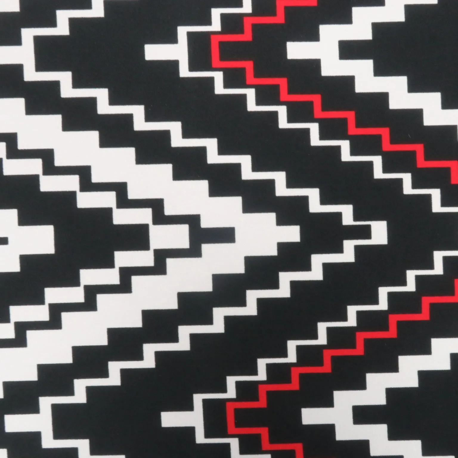 Black, White and Red Chevron Printed Jersey Stretch Fabric