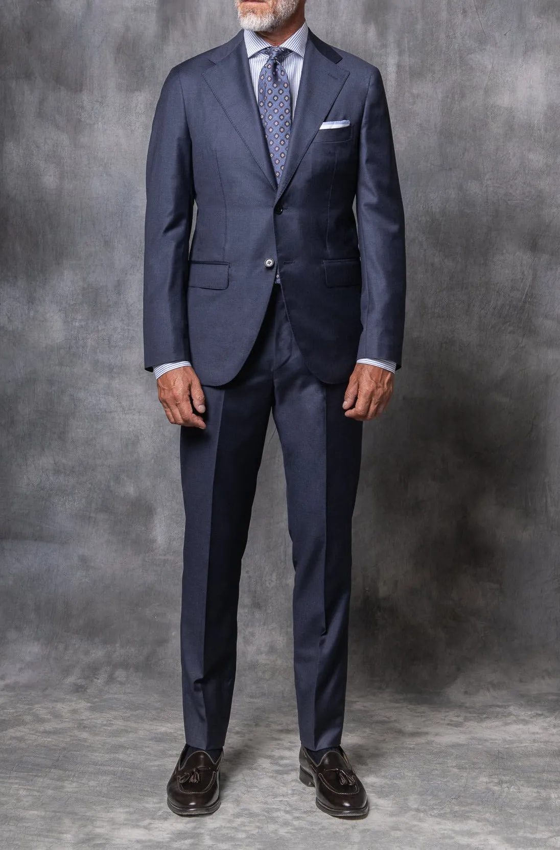 Blue Avio Full Canvas Suit in Loro Piana Wool - Made in Italy