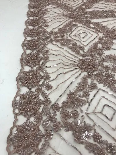 Bridal Lace Hand Beading Mesh Lace With Sequins Fabric