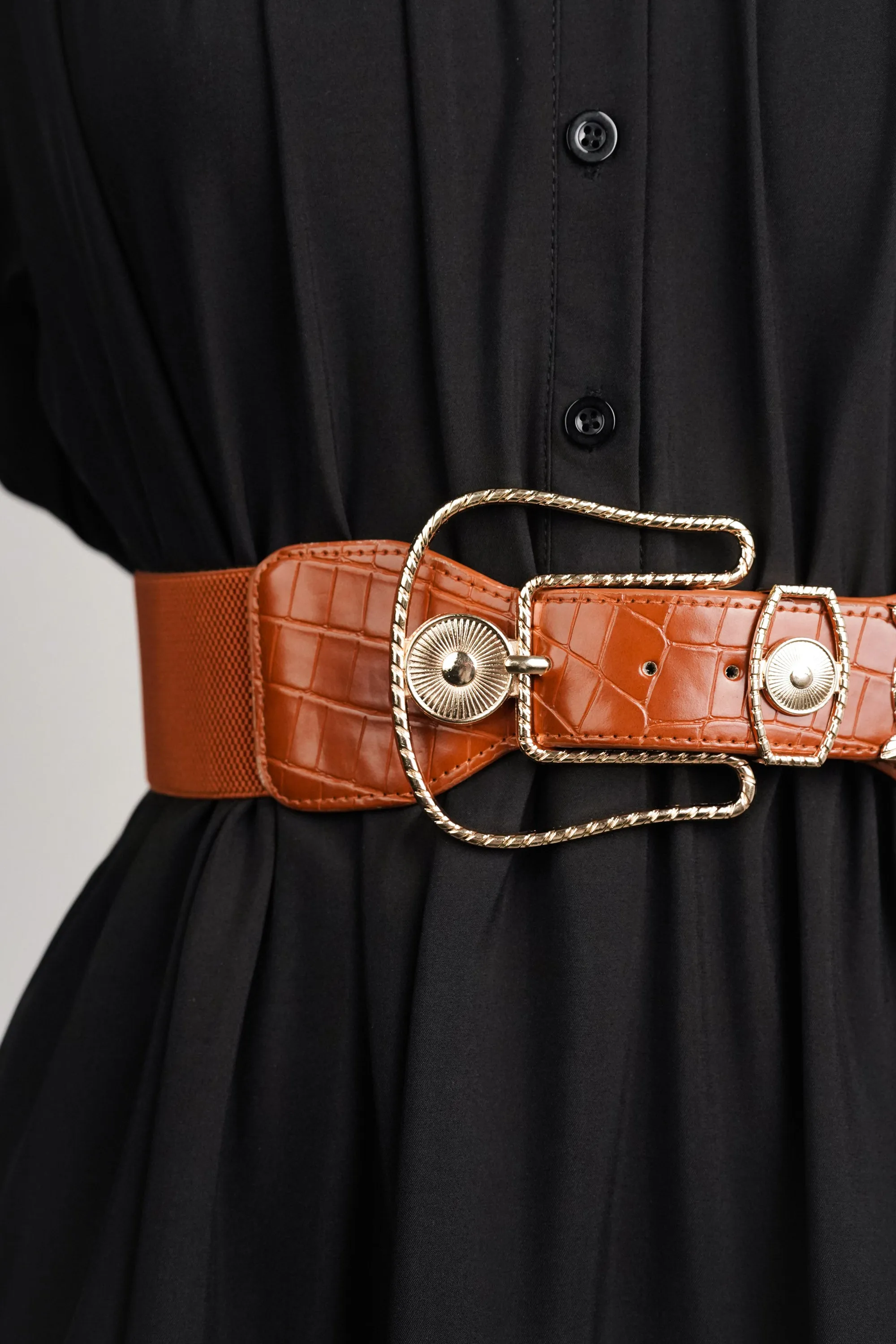 Brown Pin-Buckle Elasticated Belt