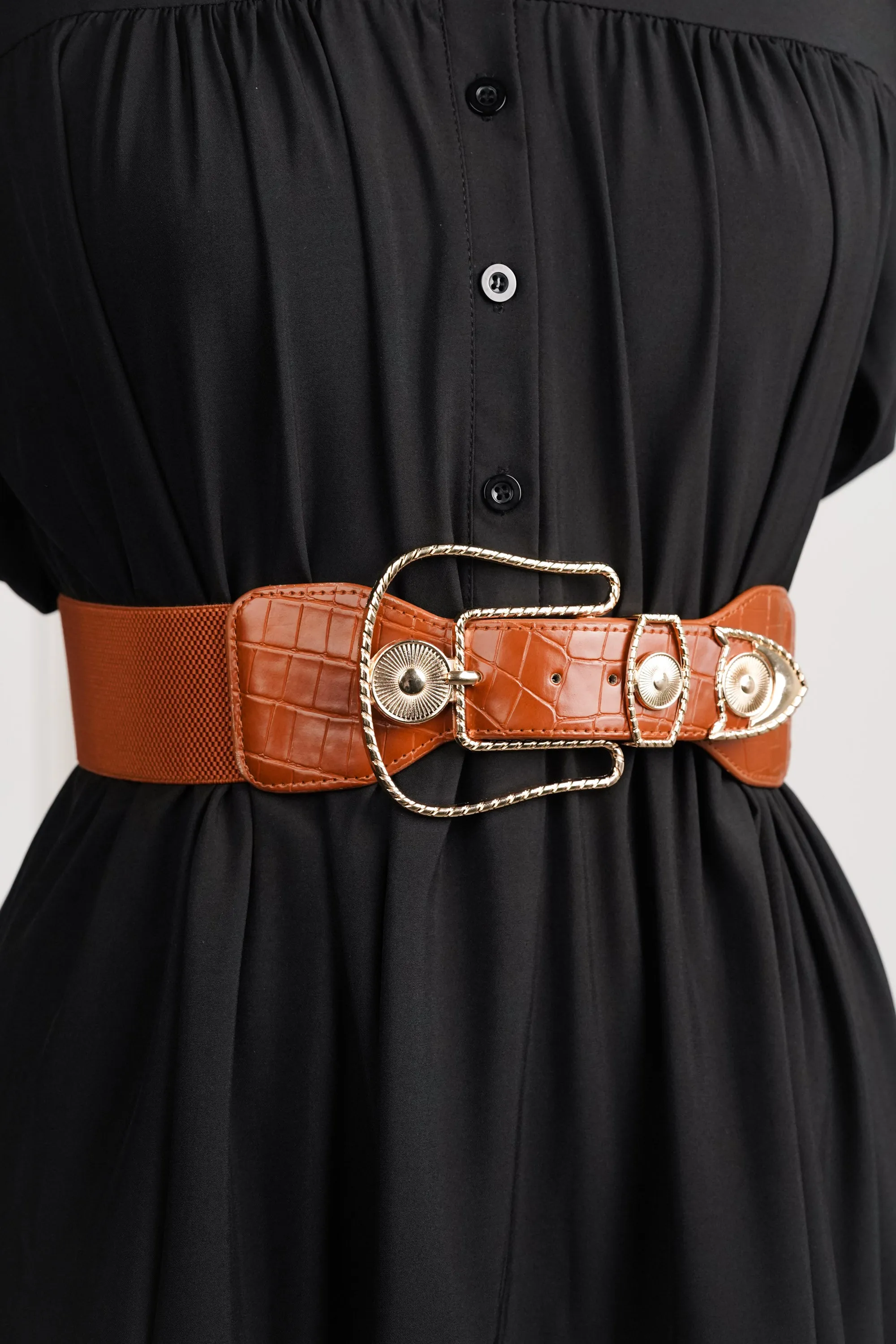 Brown Pin-Buckle Elasticated Belt