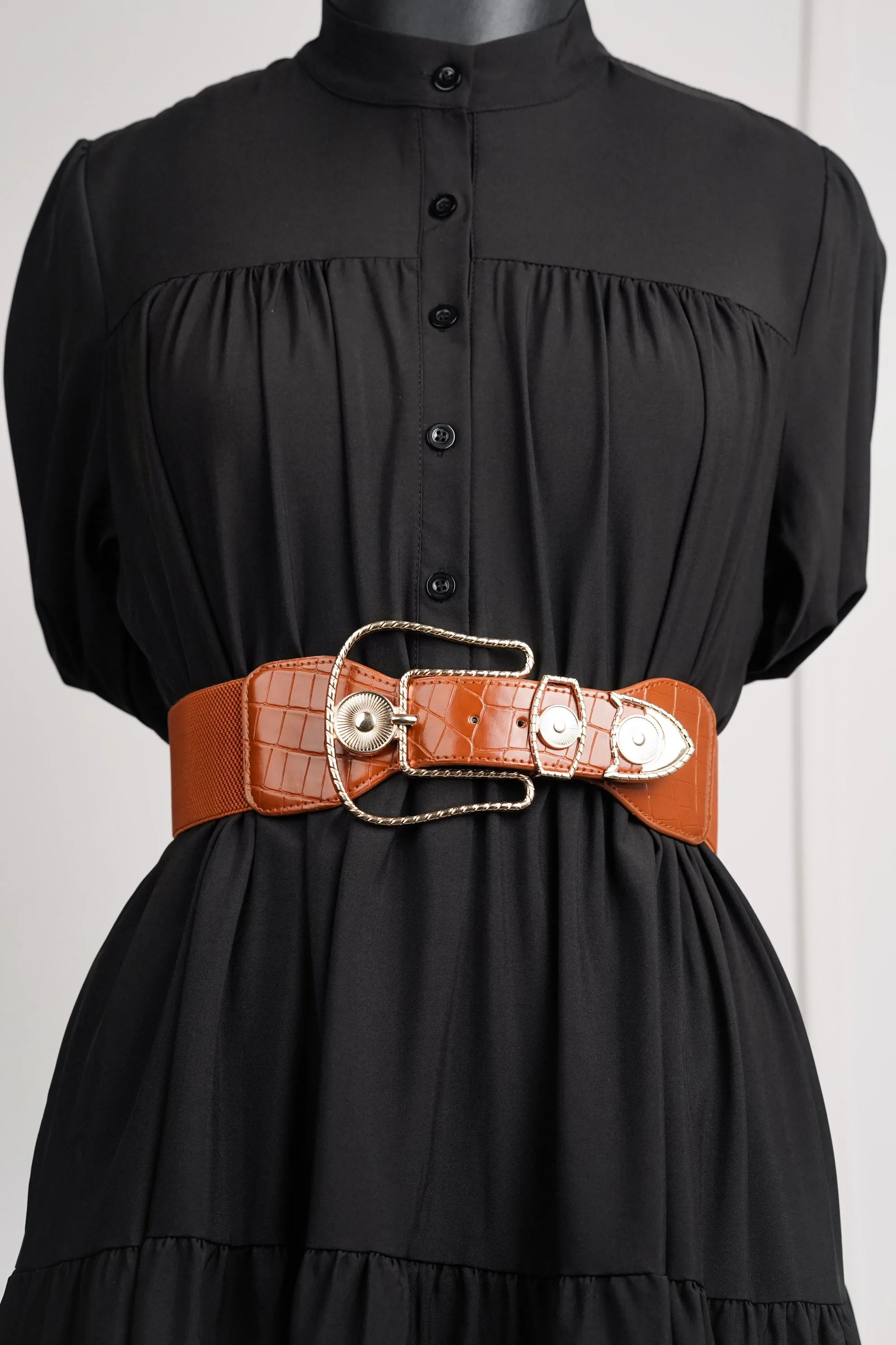 Brown Pin-Buckle Elasticated Belt