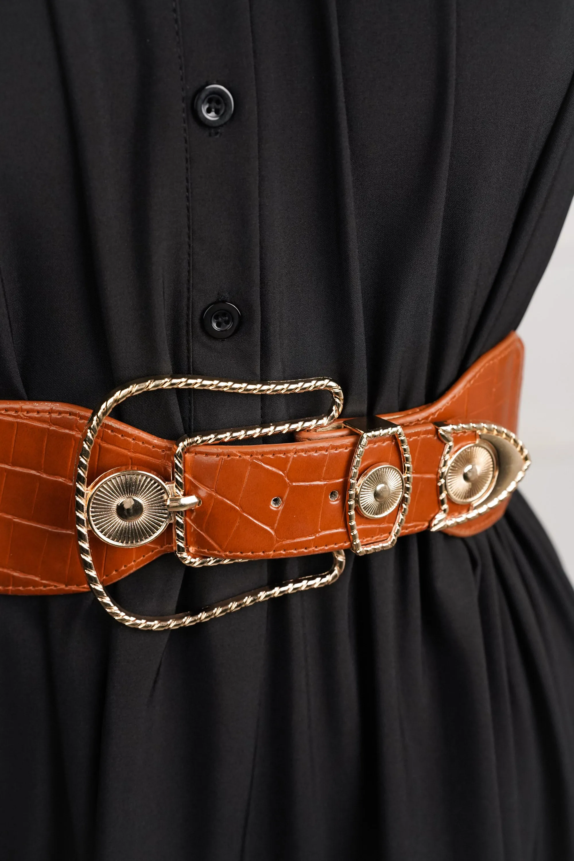 Brown Pin-Buckle Elasticated Belt