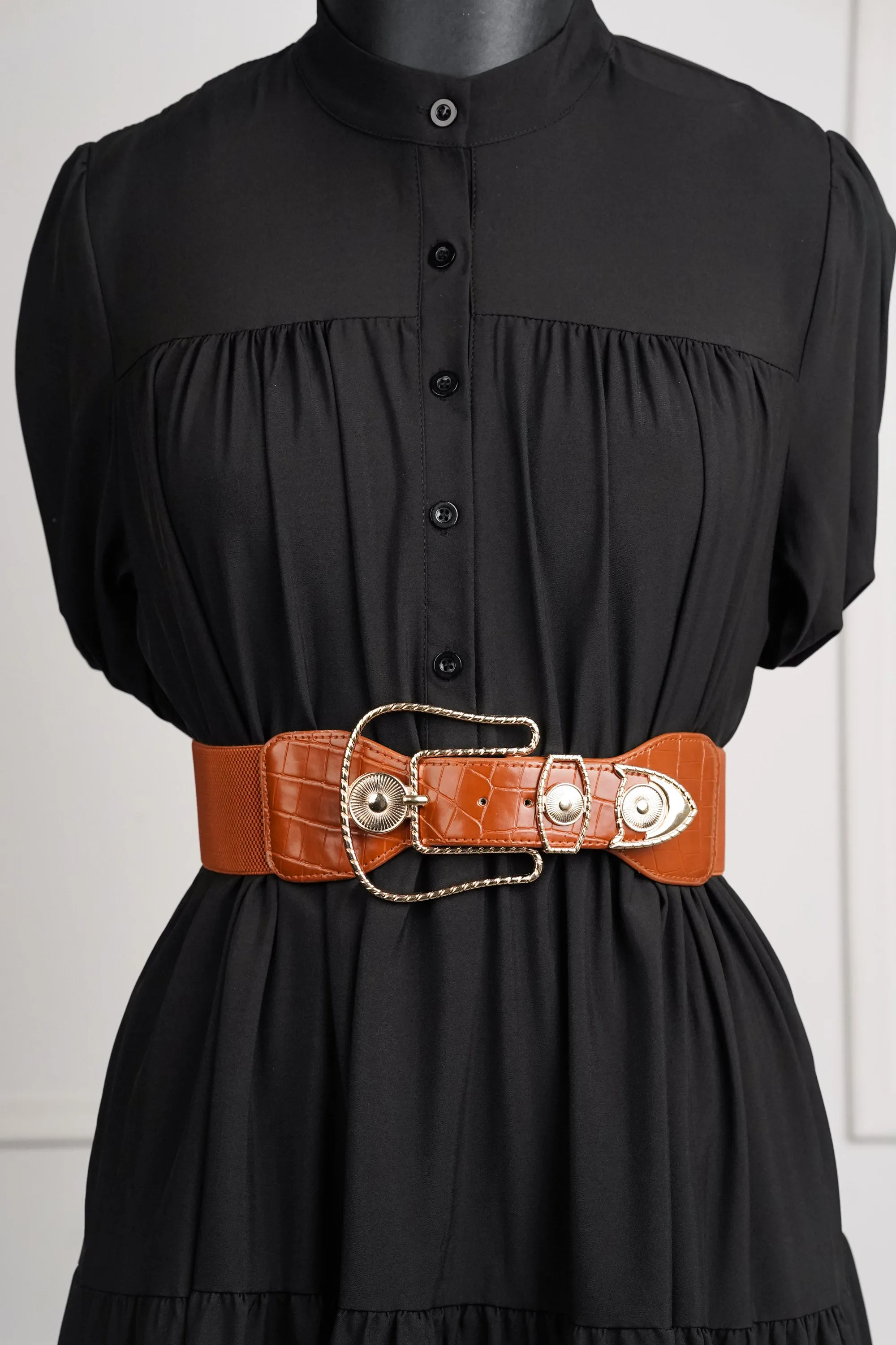 Brown Pin-Buckle Elasticated Belt