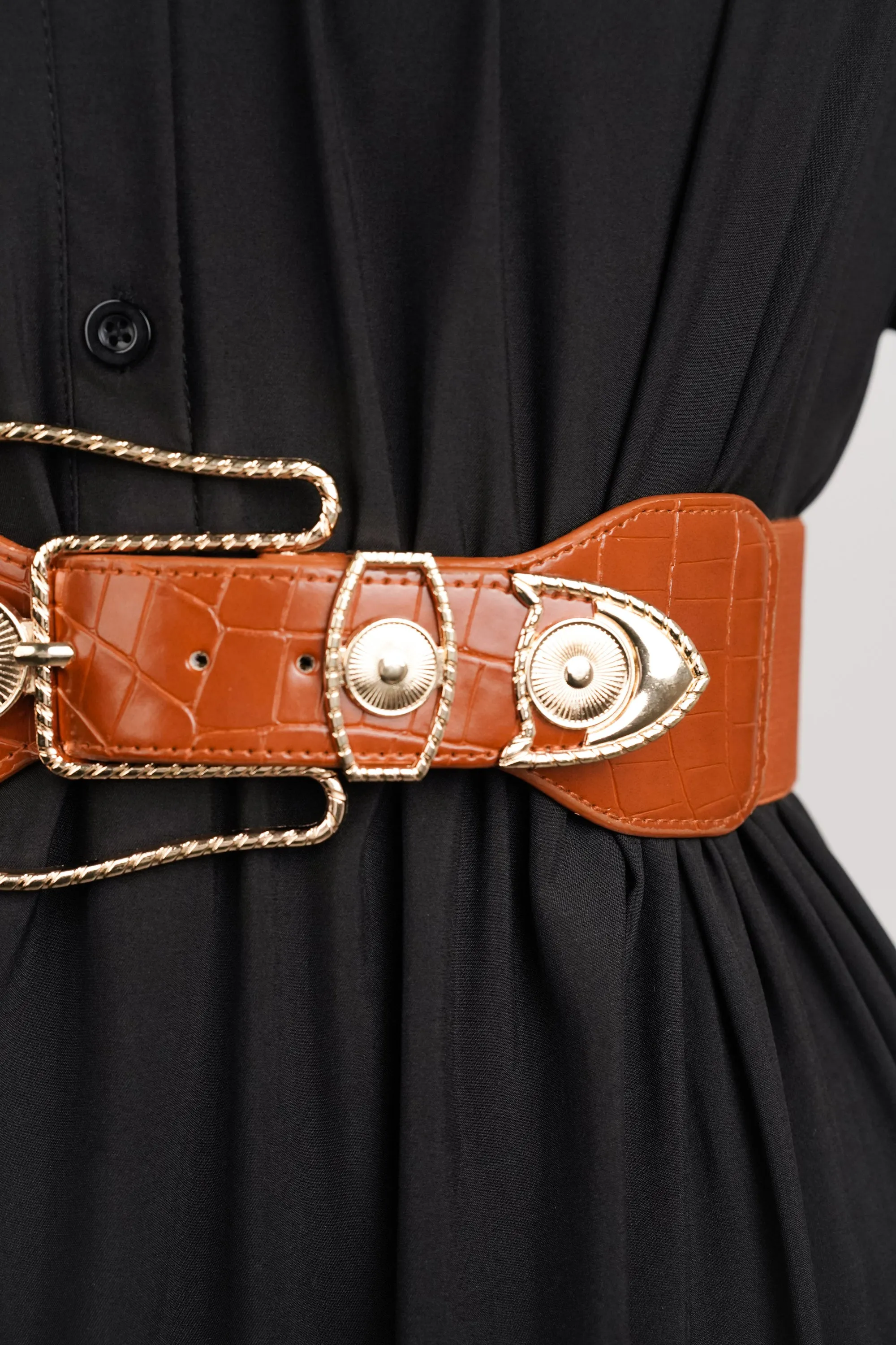 Brown Pin-Buckle Elasticated Belt