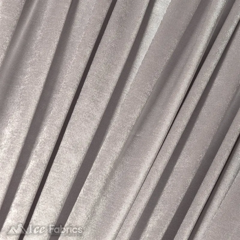 Casino 4 Way Stretch Satin Fabric Shiny Silver Silky Spandex