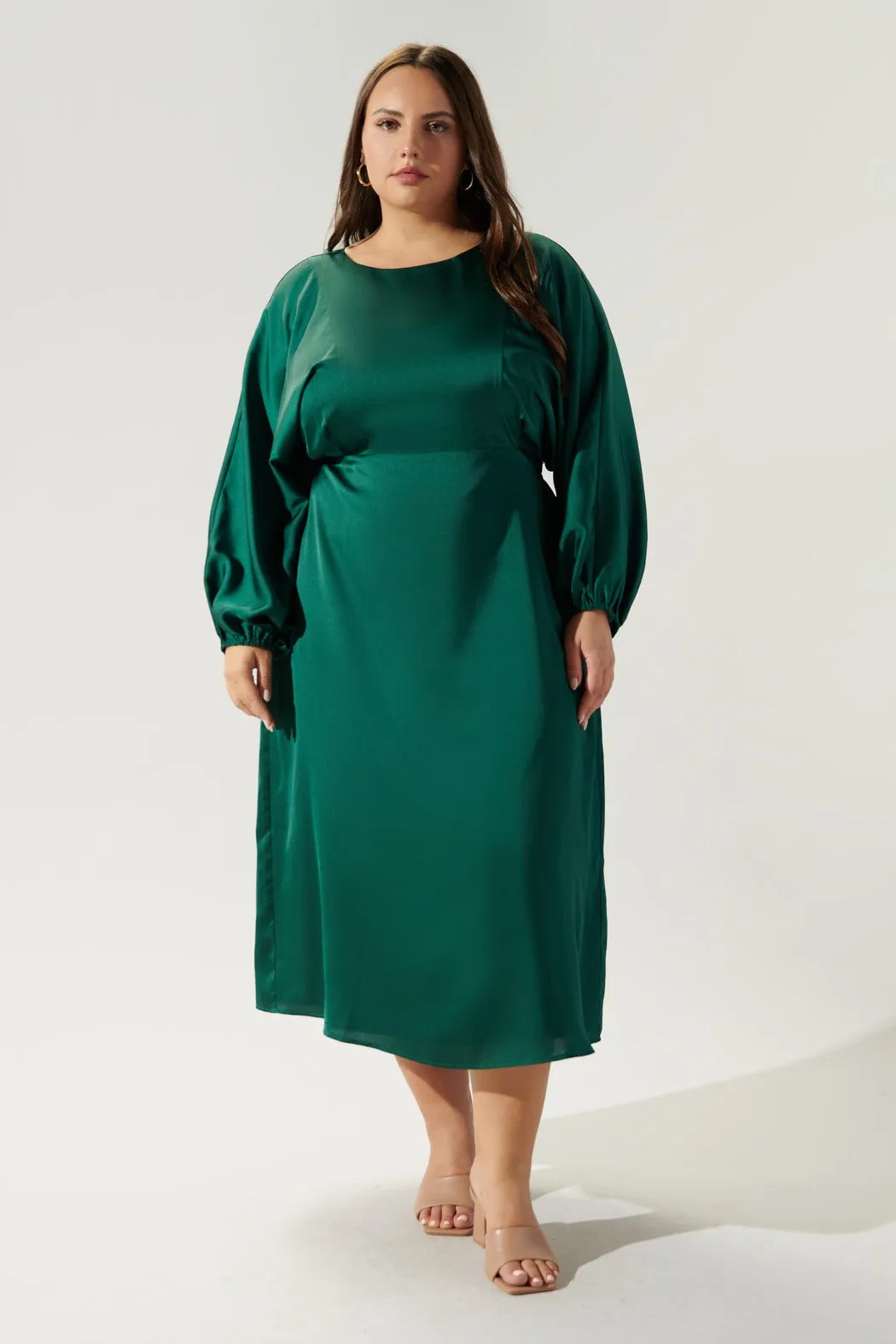 Chateau Satin Dolman Sleeve Midi Dress Curve