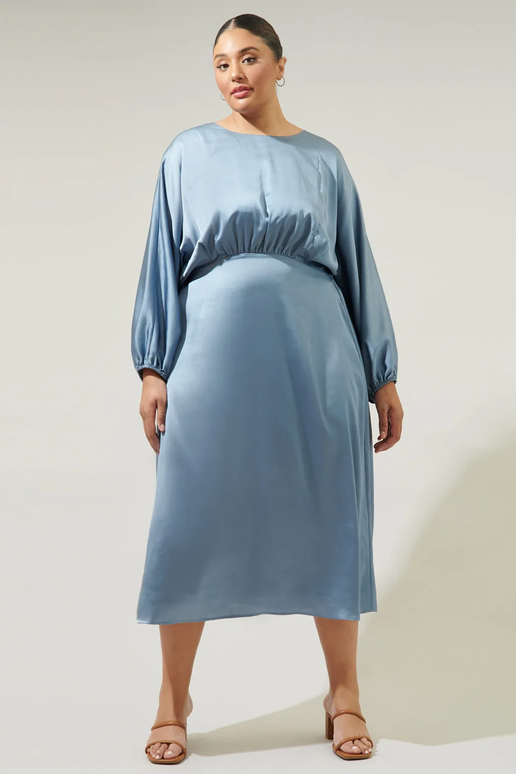 Chateau Satin Dolman Sleeve Midi Dress Curve