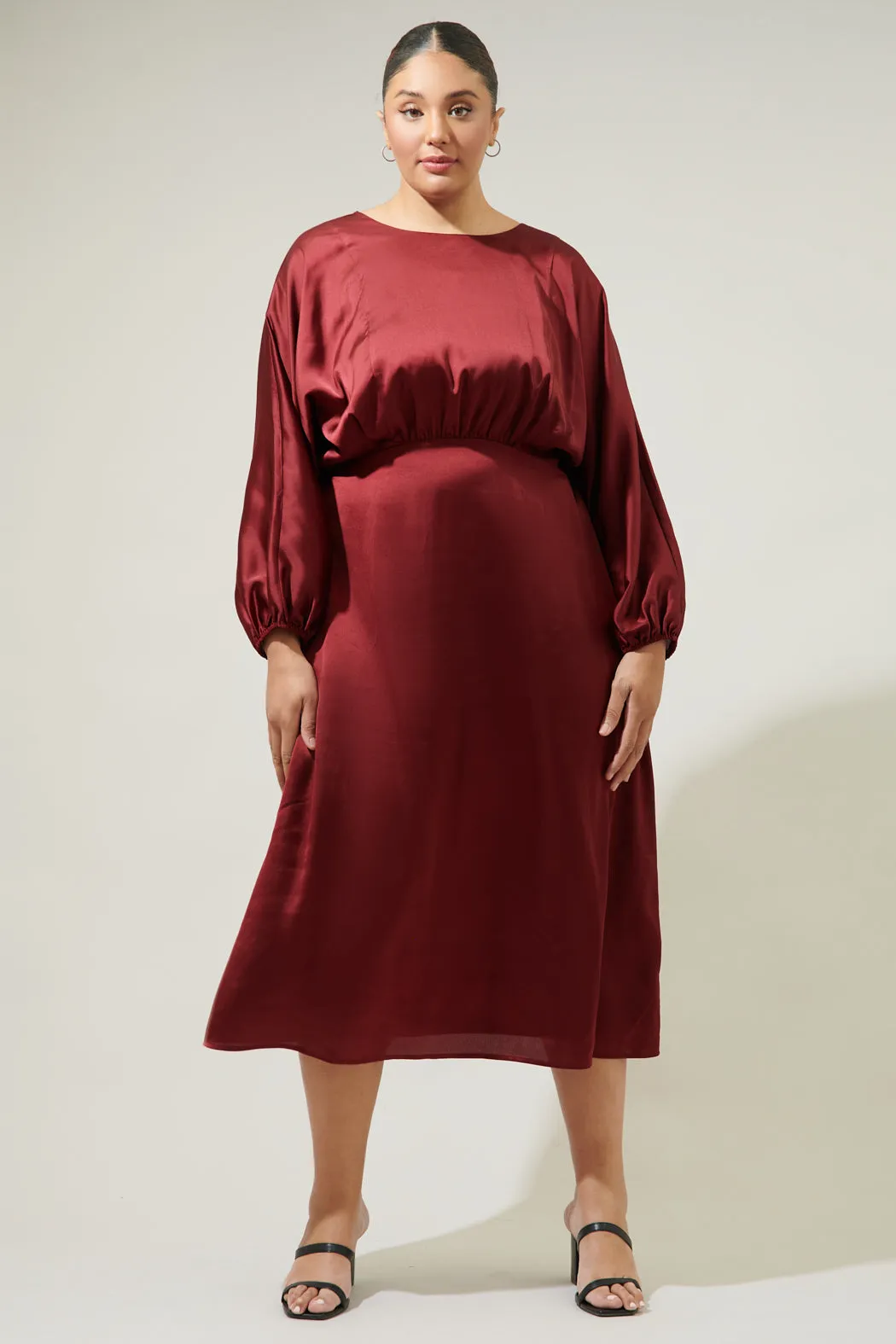 Chateau Satin Dolman Sleeve Midi Dress Curve