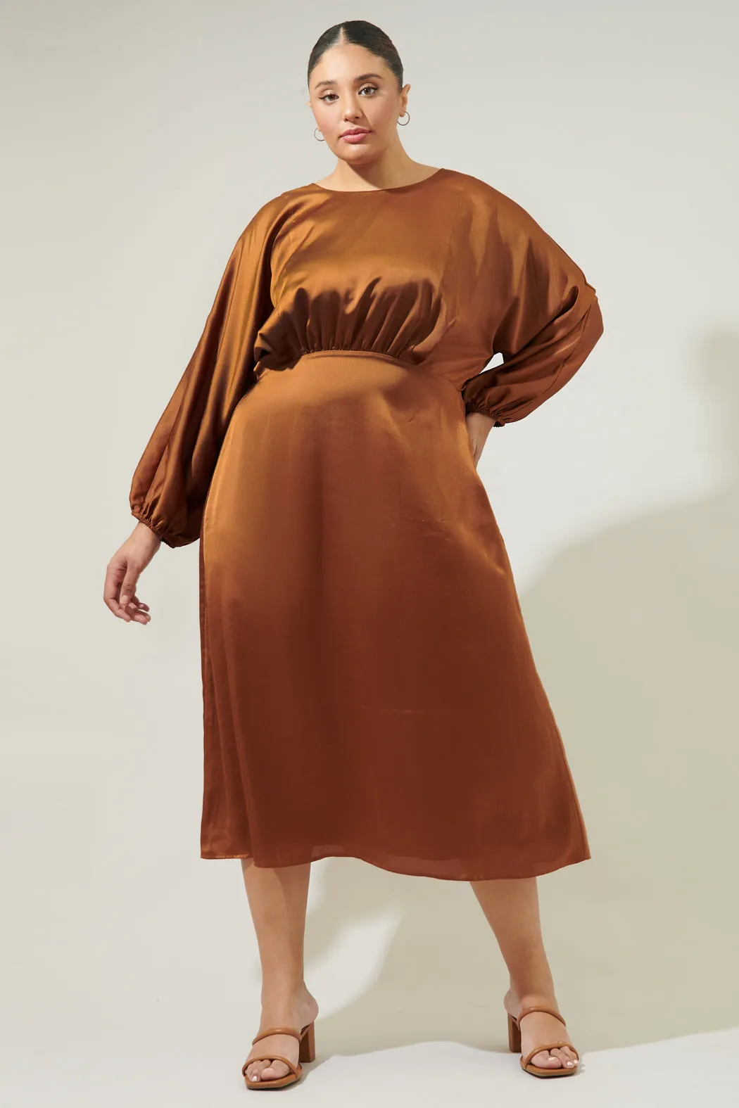 Chateau Satin Dolman Sleeve Midi Dress Curve